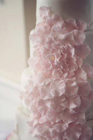 Pink Sugar Flower Petals on Wedding Cake