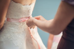 Pink Tie on Wedding Gown