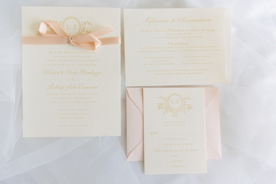 Pink and Gold Embossed Wedding Stationery