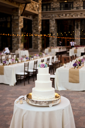 Simple Wedding Cake with Purple Flowers