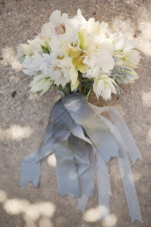 White Bouquet with Blue Ribbon