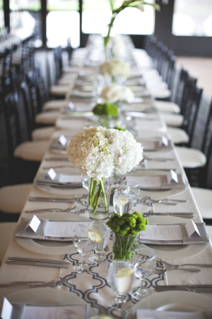 White Green and Navy Reception Table Decor