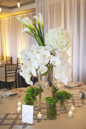 White Hydrangea Orchid and Calla Lily Centerpiece