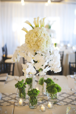 White Hydrangea and Orchid Centerpiece