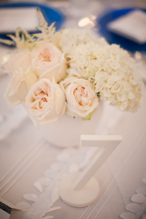 Blush Rose and White Hydrangea Reception Arrangement