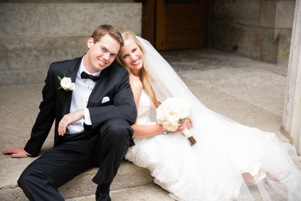 Classic Bride and Groom on Church Steps