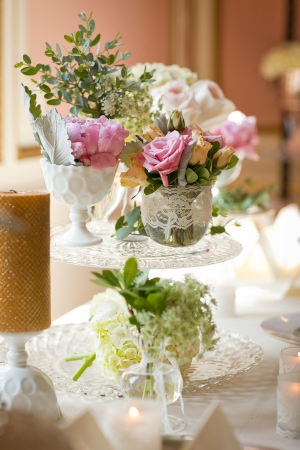 Florals and Lace in Milk Glass Vase