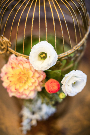 Flowers on Gold Birdcage