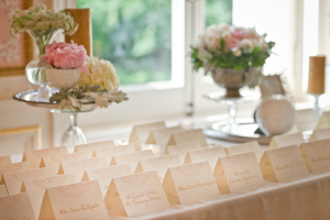 Gold and Pink Escort Card Table