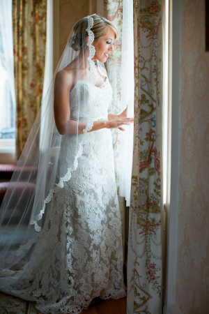 Lace Veil and Bridal Gown