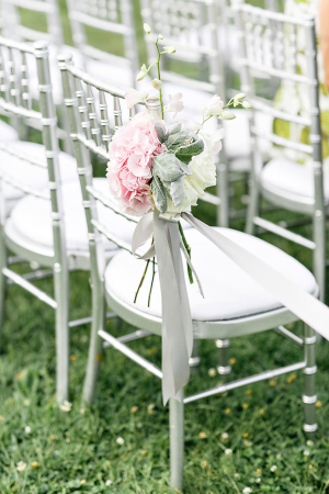 Pink Ranunculus and Dusty Miller Aisle Decor