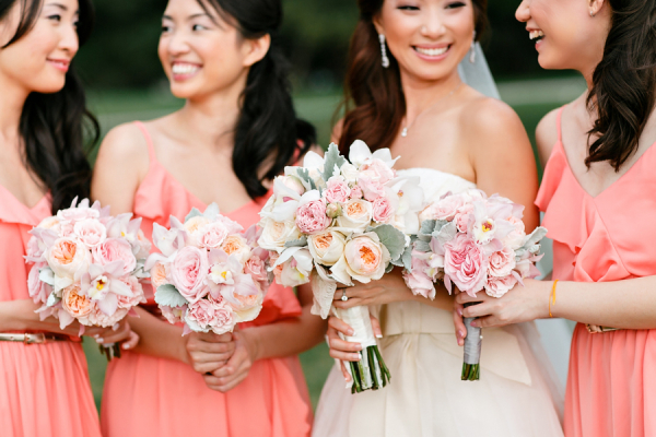 Ranunculus, Peony, and Dusty Miller Bouquets