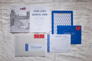 Whimsical Blue and Red Wedding Stationery