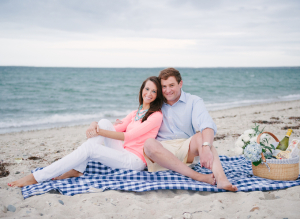 Blue Checked Picnic Blanket on Beach