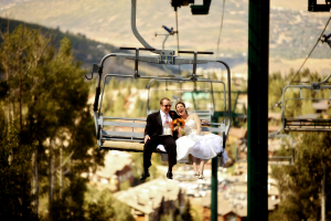 Bride and Groom on Chair Lift