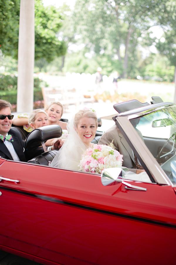 Bride in Red Convertible