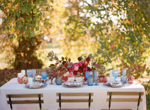 Elegant Rustic Red Blue Autumn Table