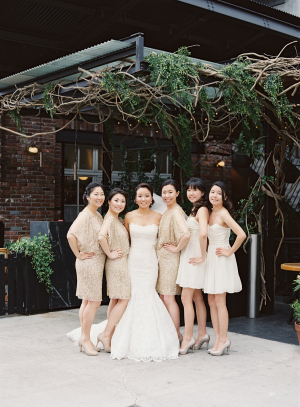 Gold and White Bridesmaids Dresses