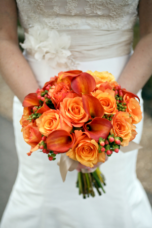 Orange Calla Lily and Rose Bouquet