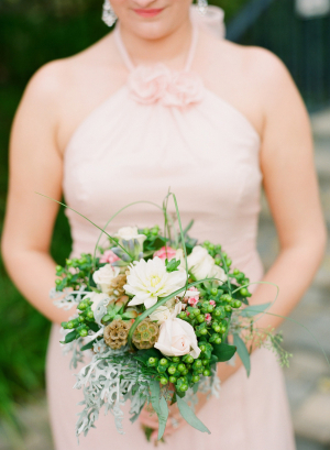 Pink Bridesmaids Dress Green Bouquet