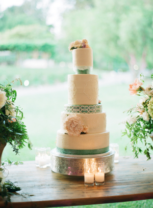 Tiered Wedding Cake with Green Ribbons