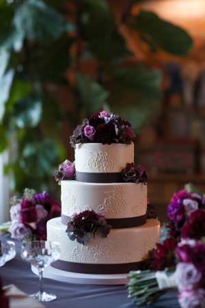 Wedding Cake with Purple Ribbon