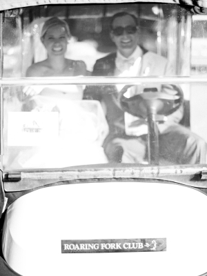 Bride and Groom in Golf Cart