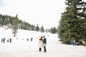 Bride and Groom on Ski Slope