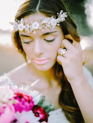 Bride in Gold Wreath Headpiece