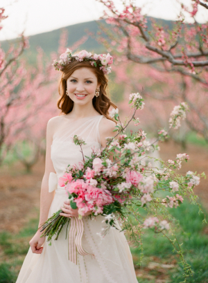 Bride with Cherry Blossom Bouquet