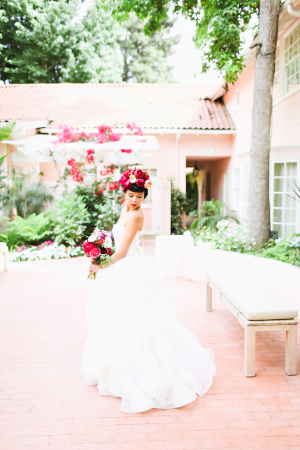 Bride with Hot Pink Flowers