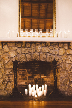 Candles in Stone Fireplace