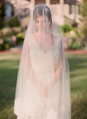 Cathedral Veil Over Lace Gown