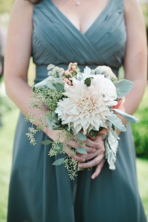 Dahlia and Dusty Miller Bouquet1