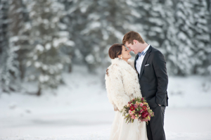 Fur Coat Over Bridal Gown Winter Wedding Inspiration