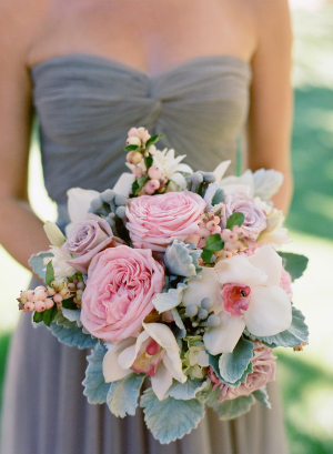 Pink and Gray Orchid and Dusty Miller Bouquet
