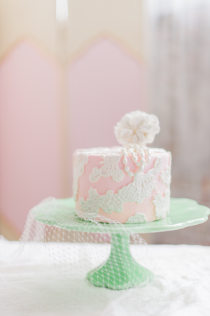 Pink and White Cake on Mint Cakestand