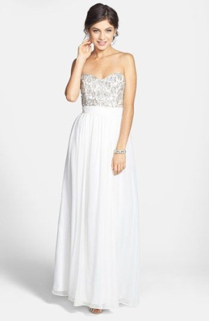 Sean Collection Beaded Bodice Silk Georgette Gown