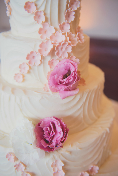 Wedding Cake with Pink Sugar Flowers