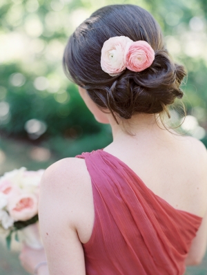 Bridesmaid with Pink Hair Flower
