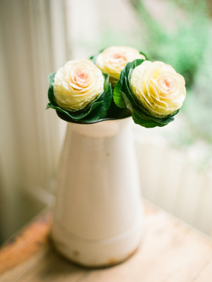 Cabbage Roses in White Pitcher