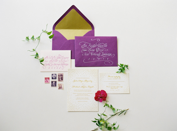 Elegant Purple Gold Wedding Invitations