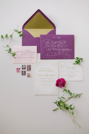 Elegant Purple Gold Wedding Stationery