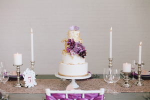 Modern Purple Gold Wedding Cake
