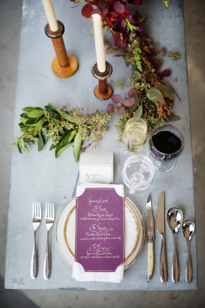Purple Red and Gold Table Decor