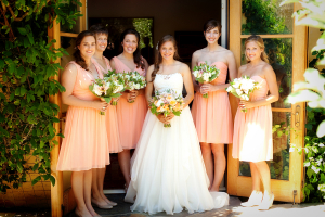 Short Peach Bridesmaids Dresses