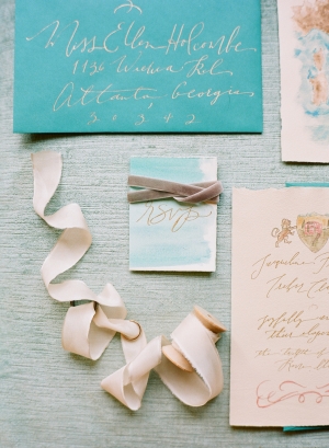 Teal Gold Watercolor Wedding Invitations