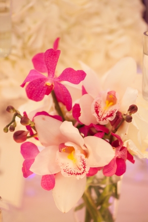 White and Purple Orchids Reception Florals
