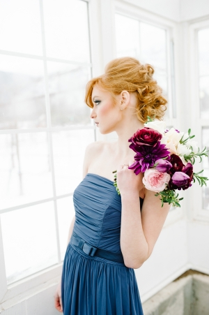 Blue Strapless Bridesmaids Dress