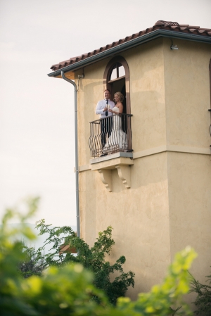 Bride and Groom on Juliet Balcony